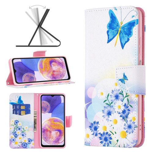 Samsung Galaxy A23 5G Colored Drawing Pattern Leather Phone Case - Flower Butterfly