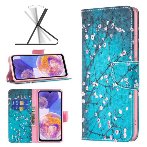 Samsung Galaxy A23 5G Colored Drawing Pattern Leather Phone Case - Plum Blossom
