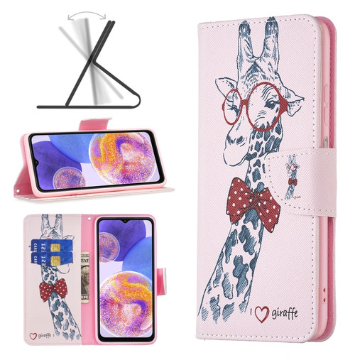 Samsung Galaxy A23 5G Colored Drawing Pattern Leather Phone Case - Giraffe