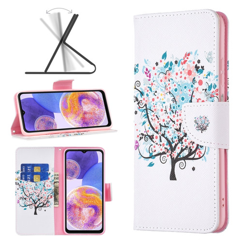 Samsung Galaxy A23 5G Colored Drawing Pattern Leather Phone Case - Little Tree