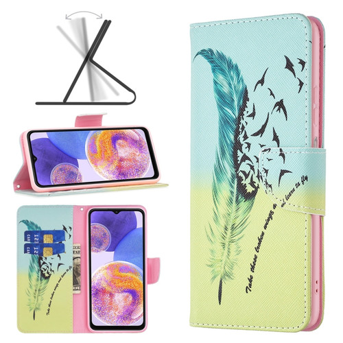 Samsung Galaxy A23 5G Colored Drawing Pattern Leather Phone Case - Feather