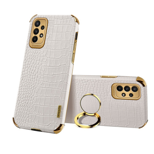 Samsung Galaxy A23 5G 6D Electroplating Crocodile Texture Phone Case With Holder - White