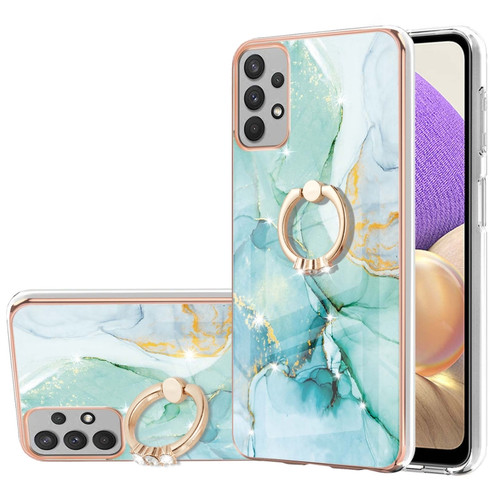 Samsung Galaxy A23 5G / 4G Electroplating Marble Pattern TPU Phone Case with Ring - Green 003