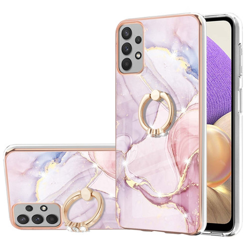 Samsung Galaxy A23 5G / 4G Electroplating Marble Pattern TPU Phone Case with Ring - Rose Gold 005