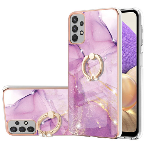 Samsung Galaxy A23 5G / 4G Electroplating Marble Pattern TPU Phone Case with Ring - Purple 001