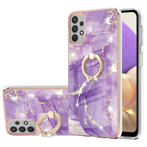 Samsung Galaxy A23 5G / 4G Electroplating Marble Pattern TPU Phone Case with Ring - Purple 002