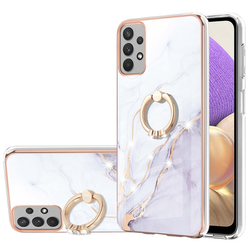 Samsung Galaxy A23 5G / 4G Electroplating Marble Pattern TPU Phone Case with Ring - White 006