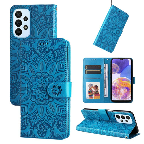 Samsung Galaxy A23 4G/5G / M23 5G / F23 5G Embossed Sunflower Leather Phone Case - Blue