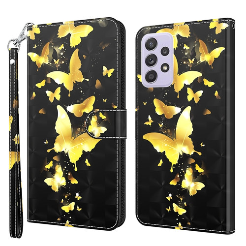 Samsung Galaxy A23 4G/5G 3D Painting Pattern TPU + PU Leather Phone Case - Gold Butterfly