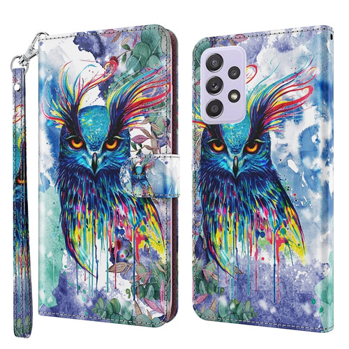 Samsung Galaxy A23 4G/5G 3D Painting Pattern TPU + PU Leather Phone Case - Watercolor Owl