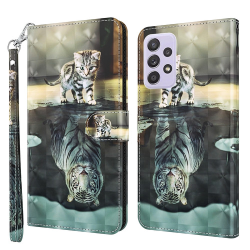 Samsung Galaxy A23 4G/5G 3D Painting Pattern TPU + PU Leather Phone Case - Cat Tiger