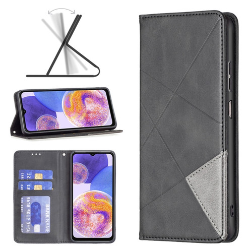 Samsung Galaxy A23 5G Prismatic Invisible Magnetic Leather Phone Case - Black