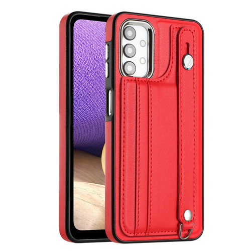 Samsung Galaxy A23 4G / F23 5G / M23 5G Shockproof Leather Phone Case with Wrist Strap - Red