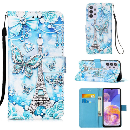 Samsung Galaxy A23 4G&5G / F23 Colored Drawing Plain Weave Leather Phone Case - Tower Butterfly