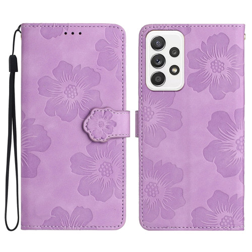 Samsung Galaxy A23 5G Flower Embossing Pattern Leather Phone Case - Purple