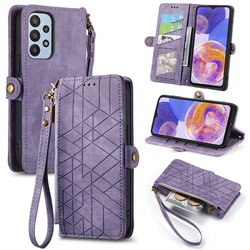 Samsung Galaxy A23 5G Geometric Zipper Wallet Side Buckle Leather Phone Case - Purple