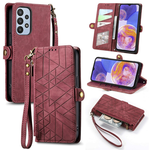 Samsung Galaxy A23 5G Geometric Zipper Wallet Side Buckle Leather Phone Case - Red