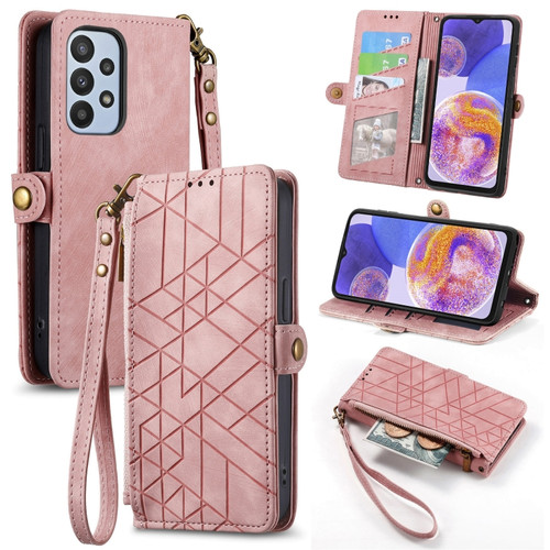 Samsung Galaxy A23 5G Geometric Zipper Wallet Side Buckle Leather Phone Case - Pink