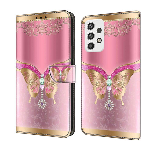 Samsung Galaxy A23 5G Crystal 3D Shockproof Protective Leather Phone Case - Pink Bottom Butterfly