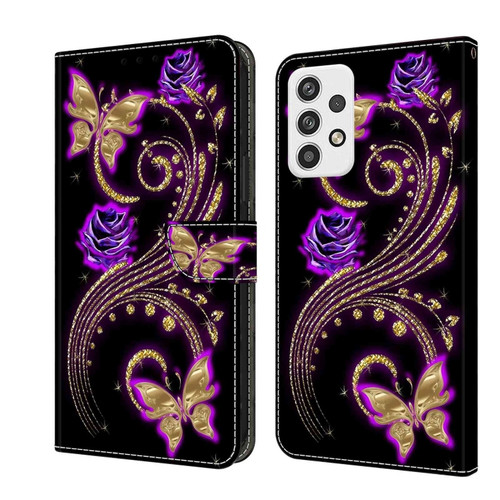 Samsung Galaxy A23 5G Crystal 3D Shockproof Protective Leather Phone Case - Purple Flower Butterfly