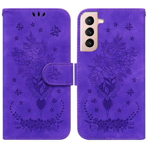 Samsung Galaxy S22 5G Butterfly Rose Embossed Leather Phone Case - Purple