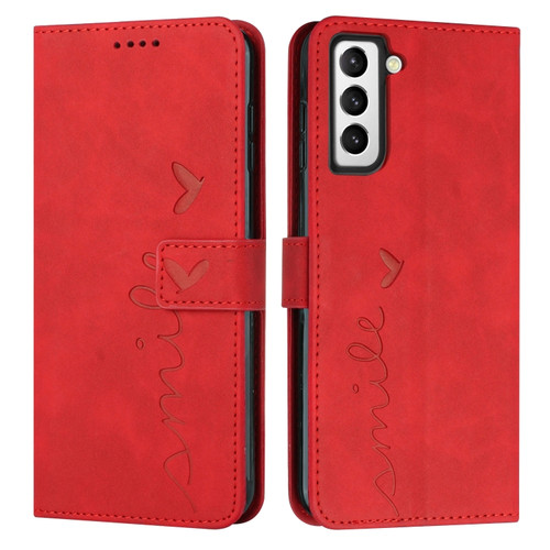 Samsung Galaxy S22 Skin Feel Heart Pattern Leather Phone Case - Red