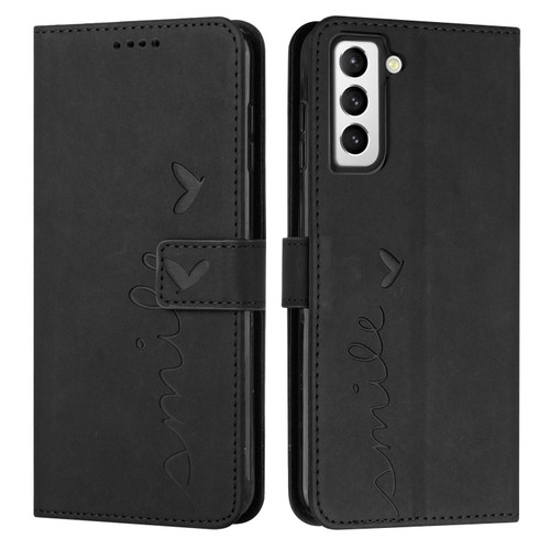 Samsung Galaxy S22 Skin Feel Heart Pattern Leather Phone Case - Black