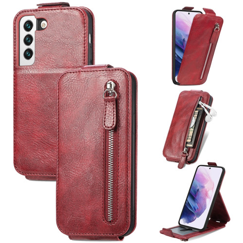 Samsung Galaxy S22 5G Zipper Wallet Vertical Flip Leather Phone Case - Red