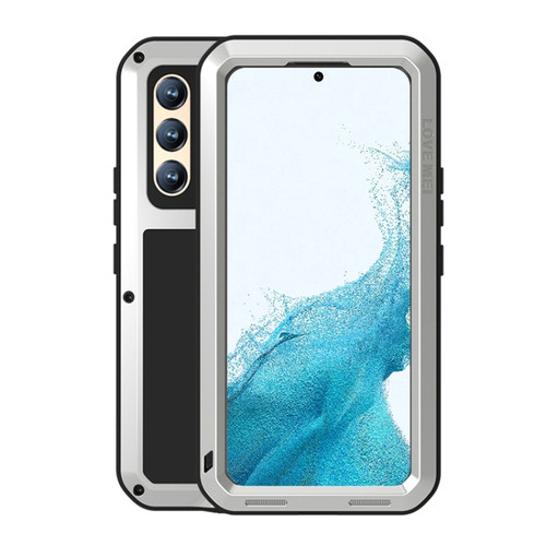 Samsung Galaxy S22  LOVE MEI Metal Shockproof Waterproof Dustproof Protective Phone Case with Glass - Silver