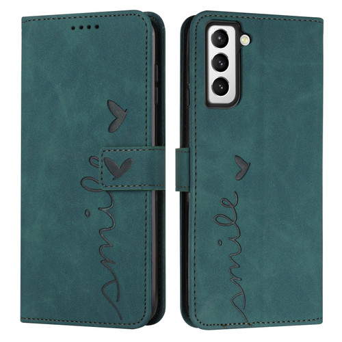 Samsung Galaxy S22 Skin Feel Heart Pattern Leather Phone Case - Green