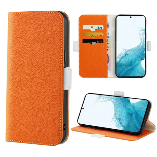 Samsung Galaxy S22 5G Candy Color Litchi Texture Leather Phone Case - Orange