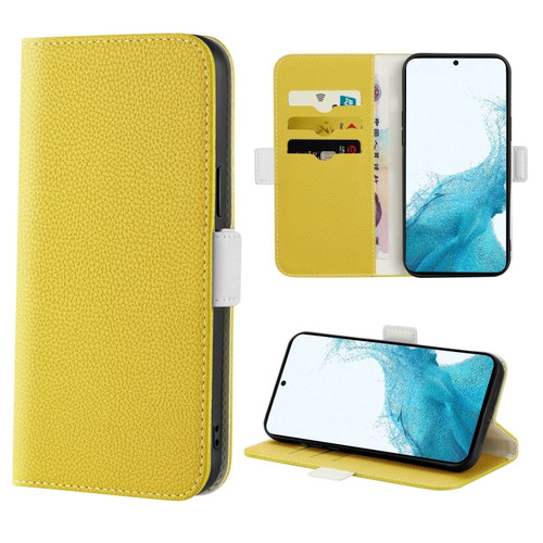 Samsung Galaxy S22 5G Candy Color Litchi Texture Leather Phone Case - Yellow