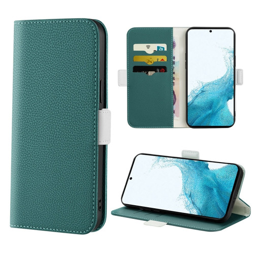 Samsung Galaxy S22 5G Candy Color Litchi Texture Leather Phone Case - Dark Green