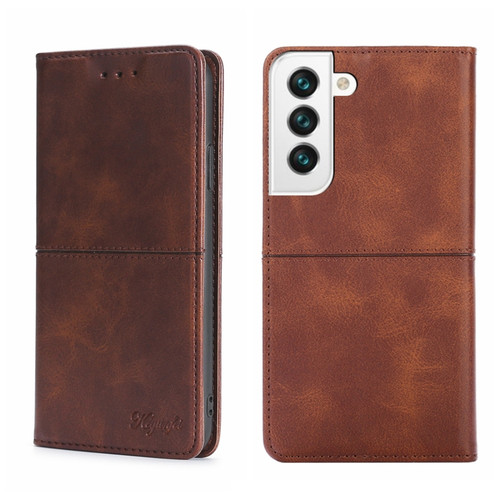 Samsung Galaxy S22 Cow Texture Magnetic Horizontal Flip Leather Phone Case - Dark Brown