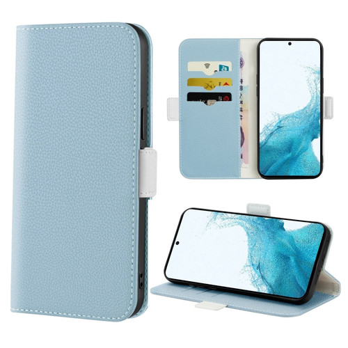 Samsung Galaxy S22 5G Candy Color Litchi Texture Leather Phone Case - Light Blue