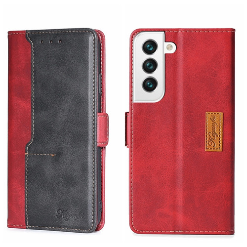 Samsung Galaxy S22 Contrast Color Side Buckle Leather Phone Case - Red + Black