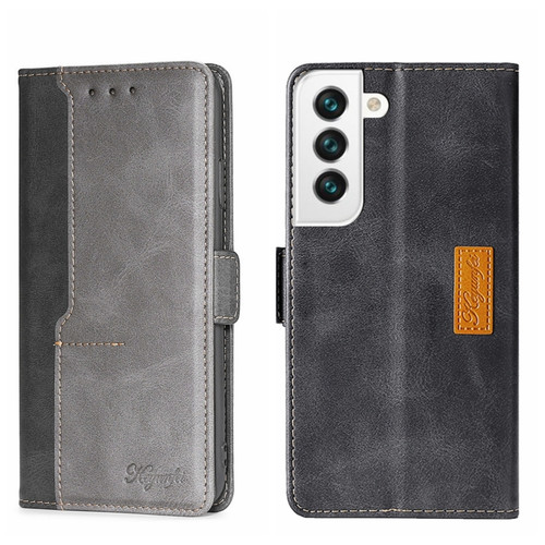 Samsung Galaxy S22 Contrast Color Side Buckle Leather Phone Case - Black + Grey