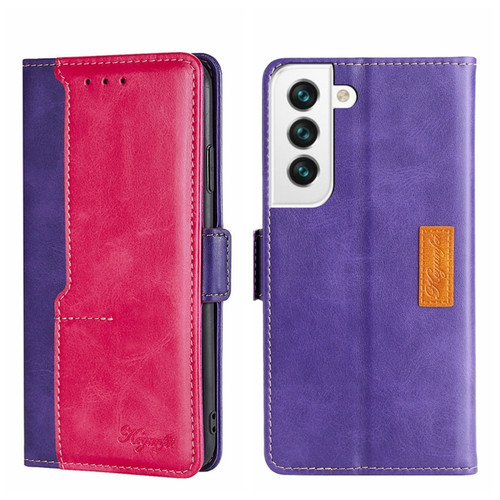 Samsung Galaxy S22 Contrast Color Side Buckle Leather Phone Case - Purple + Rose Red