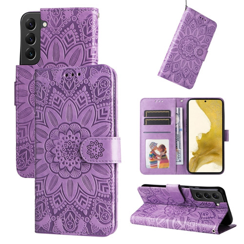 Samsung Galaxy S22 5G Embossed Sunflower Leather Phone Case - Purple