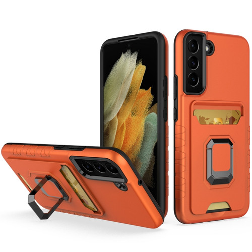 Samsung Galaxy S22 5G Card Shield Magnetic Holder Phone Case - Orange