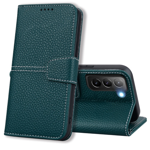 Samsung Galaxy S22 5G Litchi RFID Leather Phone Case - Green