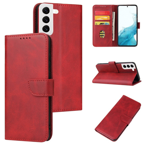 Samsung Galaxy S22 5G Calf Texture Buckle Flip Leather Phone Case - Red