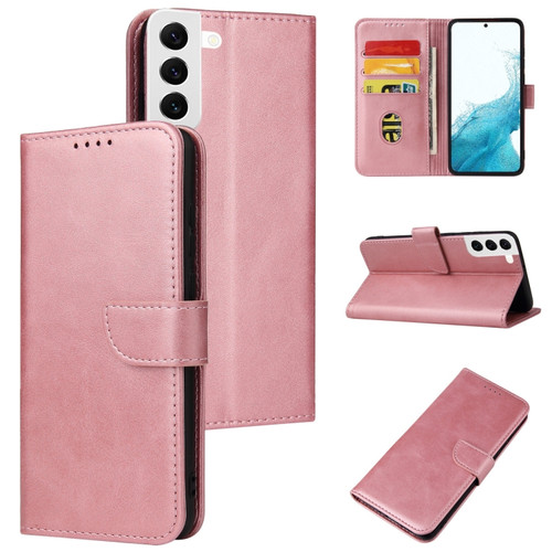 Samsung Galaxy S22 5G Calf Texture Buckle Flip Leather Phone Case - Rose Gold