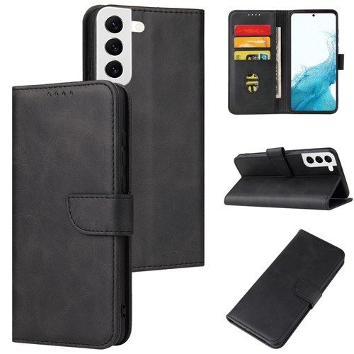 Samsung Galaxy S22 5G Calf Texture Buckle Flip Leather Phone Case - Black