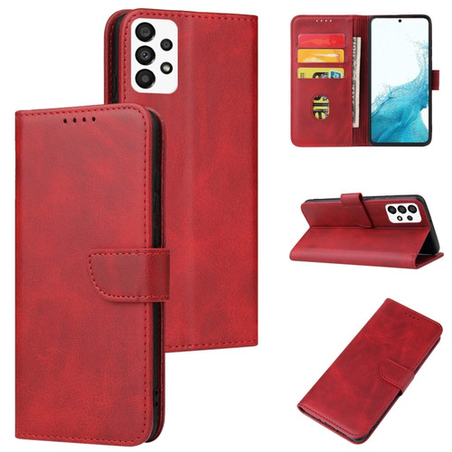 Samsung Galaxy A73 5G Calf Texture Buckle Flip Leather Phone Case - Red