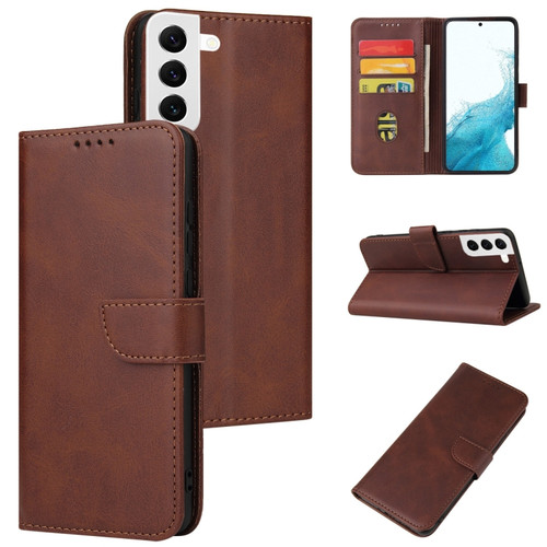 Samsung Galaxy S22 5G Calf Texture Buckle Flip Leather Phone Case - Brown