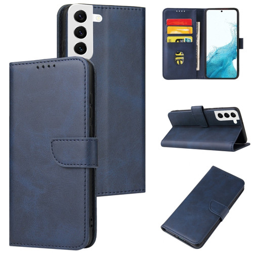 Samsung Galaxy S22 5G Calf Texture Buckle Flip Leather Phone Case - Blue