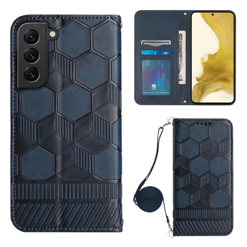Samsung Galaxy S22 5G Crossbody Football Texture Magnetic PU Phone Case - Dark Blue