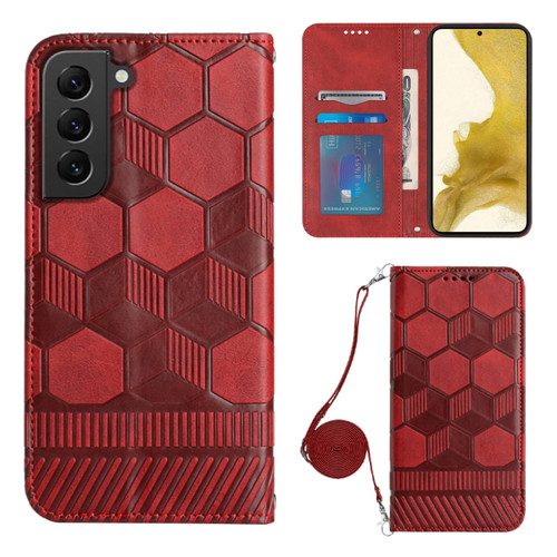 Samsung Galaxy S22 5G Crossbody Football Texture Magnetic PU Phone Case - Red