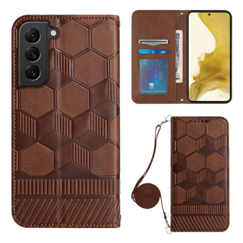 Samsung Galaxy S22 5G Crossbody Football Texture Magnetic PU Phone Case - Brown